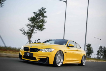 Тюнингованный BMW F82 M4 в желтом цвете с новыми колесами от HRE BMW M серия Все BMW M